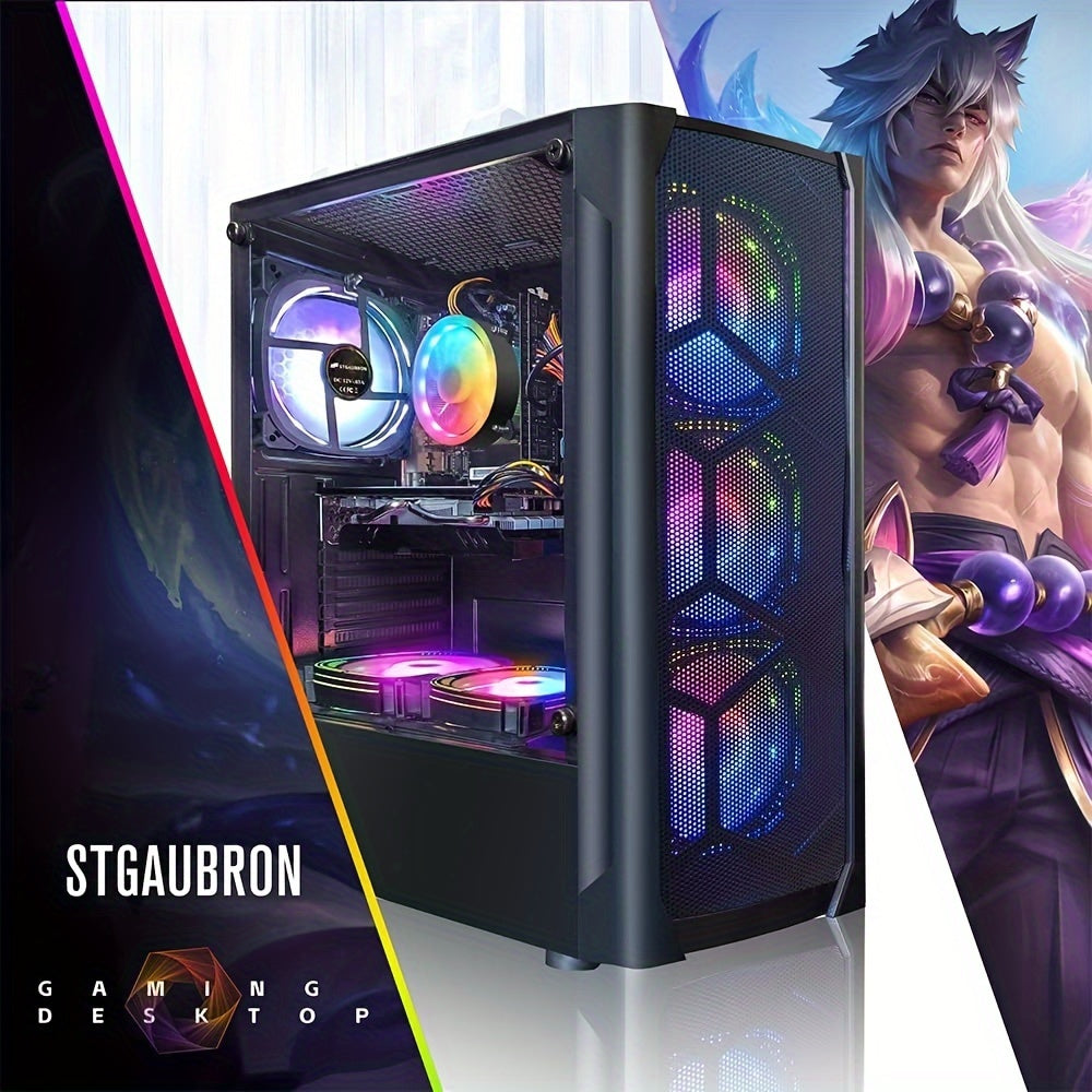 STGAubron Gaming Desktop PC - Intel Core i7 3.4 GHz (Up to 3.9 GHz), Radeon RX 580 8GB, 16GB RAM, 512GB SSD, WiFi, Wireless 5.0, RGB Fans (x6), RGB Keyboard, Mouse and Mouse Pad, RGB BT Sound Bar, Windows 10 Home 64-bit