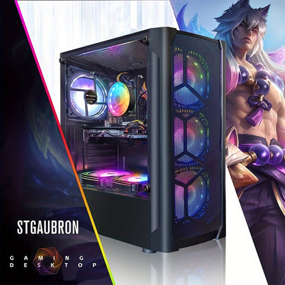 STGAubron Gaming Desktop PC - Intel Core i7 3.4 GHz (Up to 3.9 GHz), Radeon RX 580 8GB, 16GB RAM, 512GB SSD, WiFi, Wireless 5.0, RGB Fans (x6), RGB Keyboard, Mouse and Mouse Pad, RGB BT Sound Bar, Windows 10 Home 64-bit