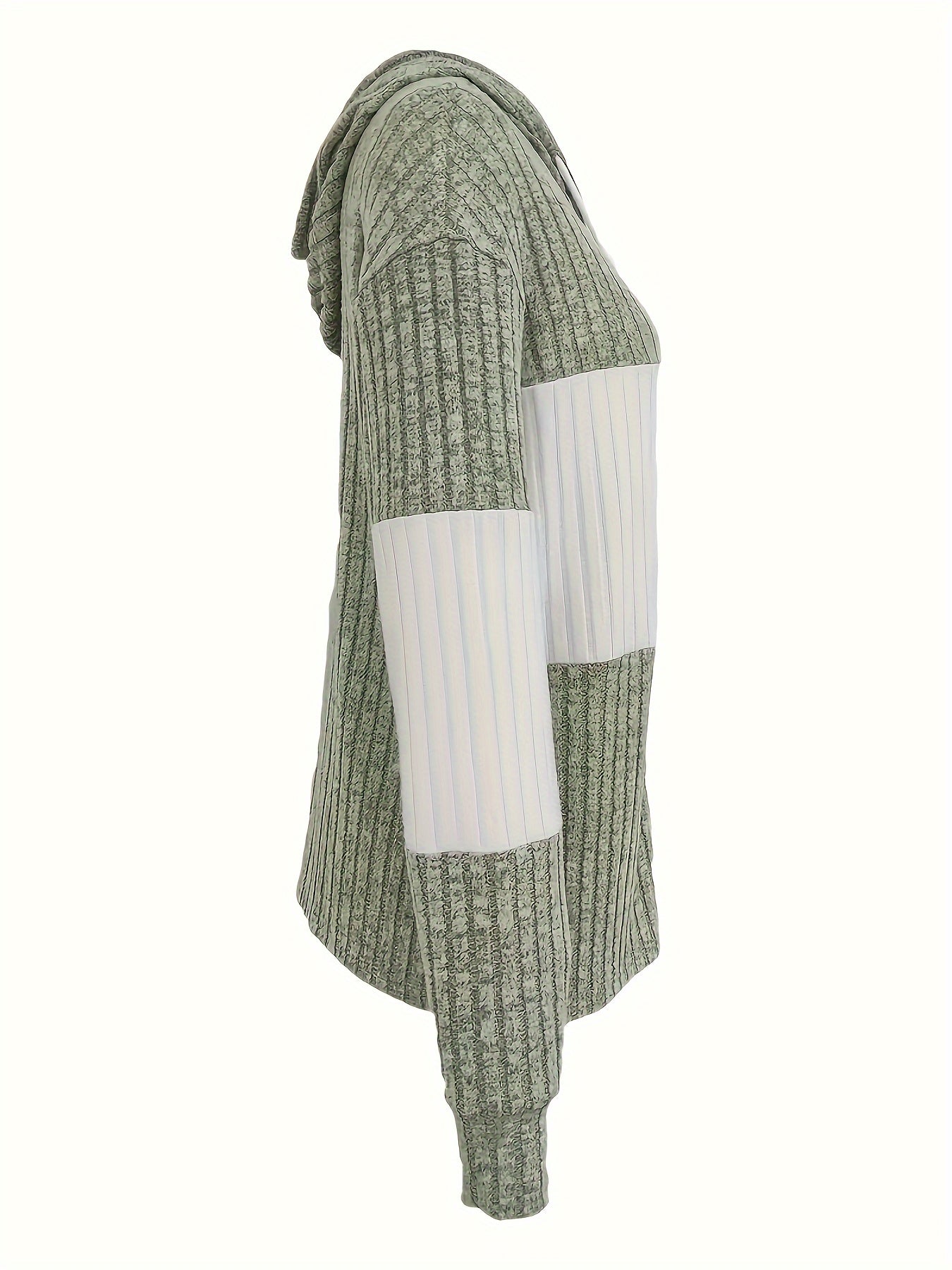 Color Block Zip-Up Drawstring Hoodie – Casual Long Sleeve Rib Knit Sweatshirt for Women