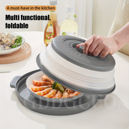 GDDGCUO Multi-Ply Microwave Splatter Cover with Tray Set – 10.6 Inch BPA-Free Splash Guard Plate, Food-Safe Lid, Fits Most Dishes, Available in Blue/Gray/Red/Green