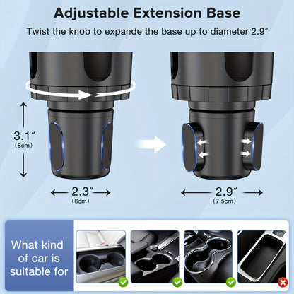 Universal 2 in 1 Car Cup Holder and Mobile Phone Holder – Adjustable Base for Water Cups and Phones