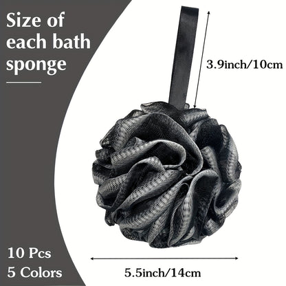 Set of Flower Loofah Sponges - Gentle Mesh Pouf Exfoliating Body Scrubbers with Hanging Ribbon, Skin-Friendly Bath Tools for Men and Women