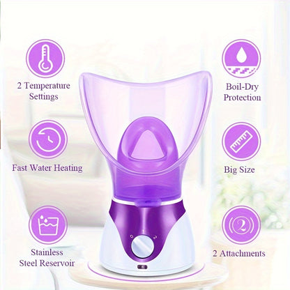 Professional Facial Steamer - Deep Cleansing, Hydrating Humidifier with Face Cover and Measure Cup - Portable, Easy to Use, US Plug