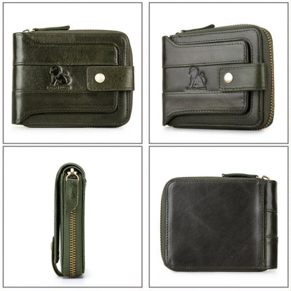 Men's Retro Genuine Leather Multi-Card Wallet with Zip - Large Capacity, Anti-Theft Design
