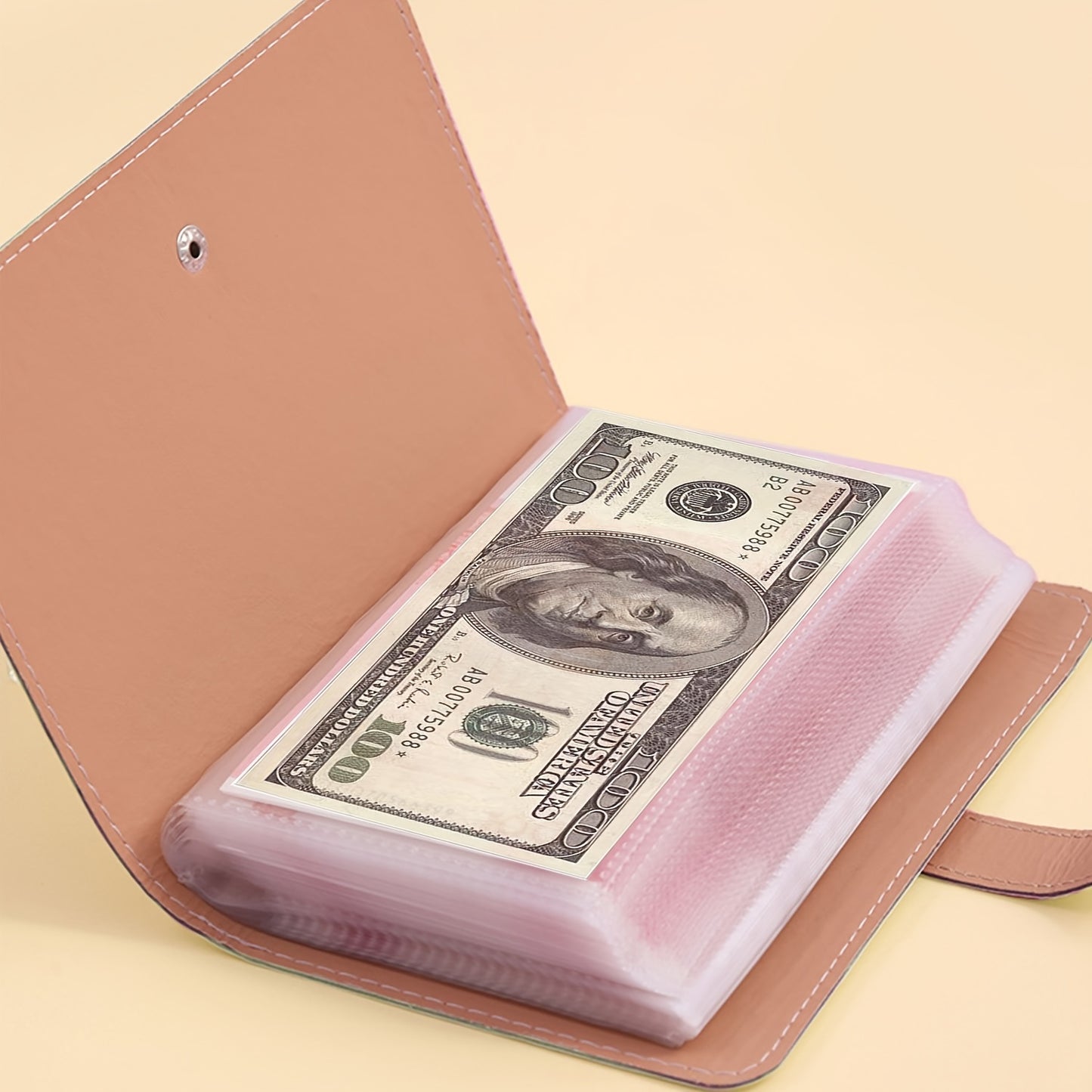 1 Banknote Storage Book - PU Material, Holds 100 Banknotes, Photos, Stamps, Bank Cards, A6 Ultra-Large Capacity with 50 Inner Pages