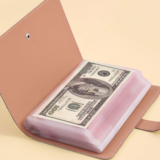 1 Banknote Storage Book - PU Material, Holds 100 Banknotes, Photos, Stamps, Bank Cards, A6 Ultra-Large Capacity with 50 Inner Pages