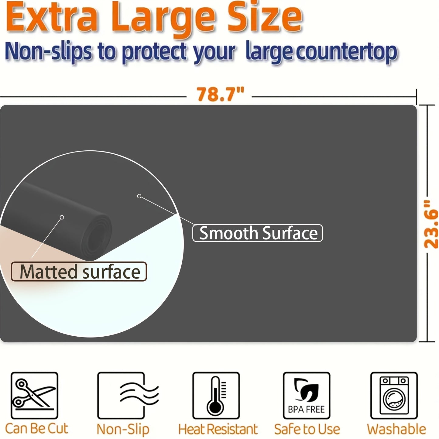 Extra Large Super-Sized Silicone Baking Mat - Heatproof, Easy Clean, Waterproof, Anti-Slip Grip, Durable Table Protector for Pastry, Dining and Desk, Stylish Kitchen Decor