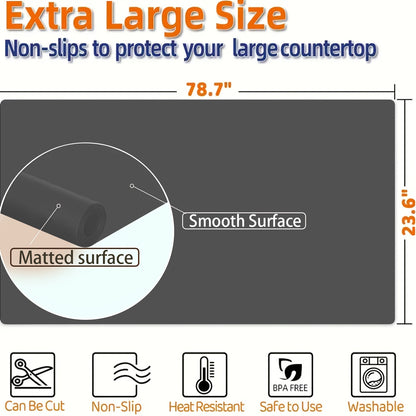 Extra Large Super-Sized Silicone Baking Mat - Heatproof, Easy Clean, Waterproof, Anti-Slip Grip, Durable Table Protector for Pastry, Dining and Desk, Stylish Kitchen Decor