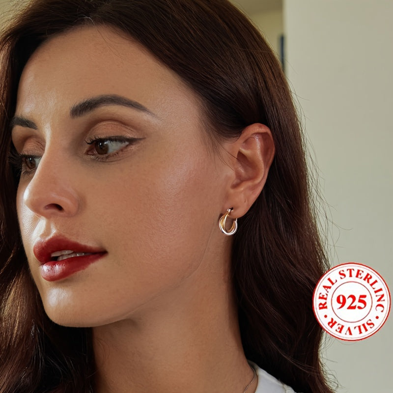 Unique Double Color Hoop Earrings – 925 Sterling Silver Hypoallergenic Jewelry for Daily Wear