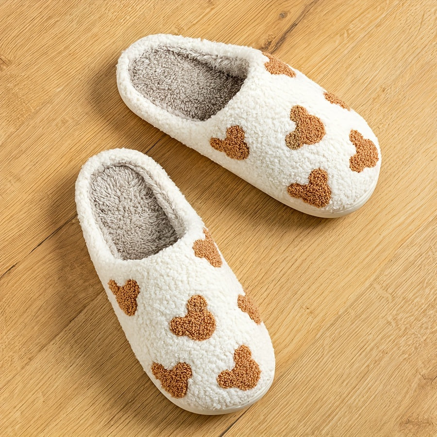 Cute Cartoon Mouse Pattern Slippers - Casual Slip-On Plush Lined Shoes, Comfortable Indoor Home Footwear