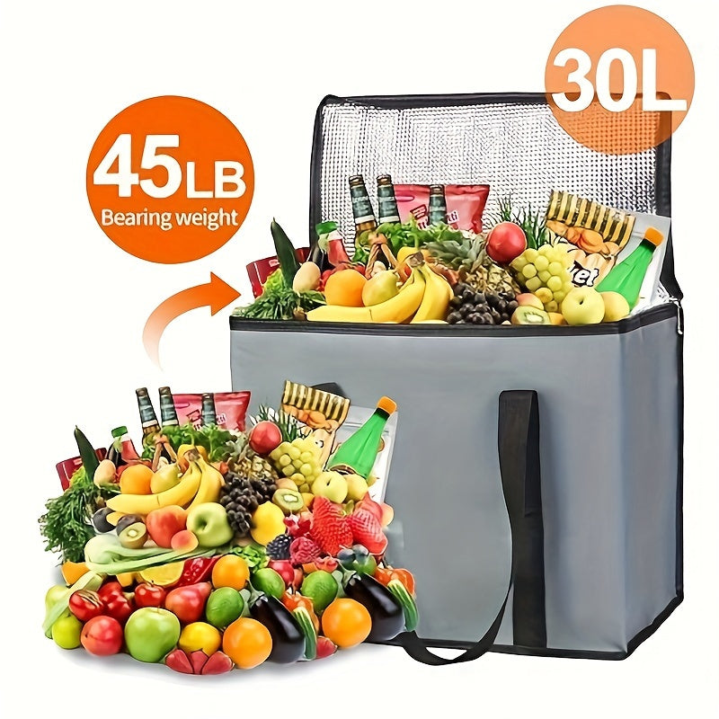 2 Pack XXL Cooler Bag | Insulated Grocery Bags for Food Delivery | Collapsible and Reusable Shopping Bags with Zippered Top | Heavy-Duty, Stands Upright