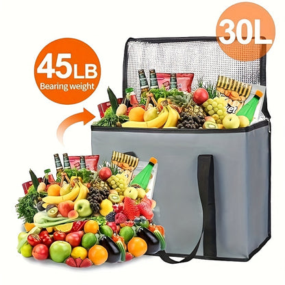 2 Pack XXL Cooler Bag | Insulated Grocery Bags for Food Delivery | Collapsible and Reusable Shopping Bags with Zippered Top | Heavy-Duty, Stands Upright