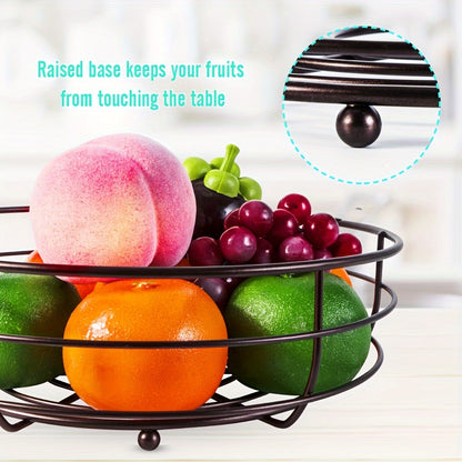 2 Tier Metal Countertop Fruit Basket with Banana Hanger – Vegetable & Snack Organizer for Kitchen