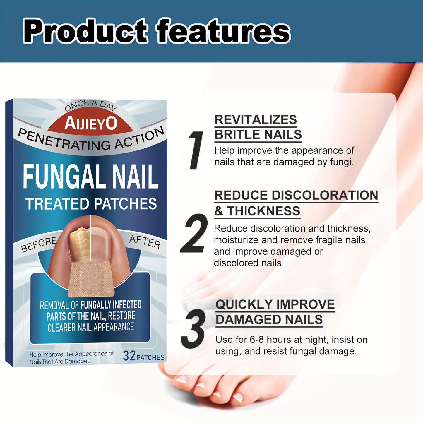 32pc Extra Strength Toenail Fungus Miracle Patches – Rapid Healing for Damaged Nails, Brighten and Renew Discolored Nails with Long-Lasting Results
