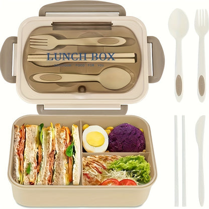 Lunch Box with Tableware – Square Divided Microwave Bento Box – Leakproof Food Container – Hand Wash – Ideal for Back to School, College, Kitchen Organizers and Storage