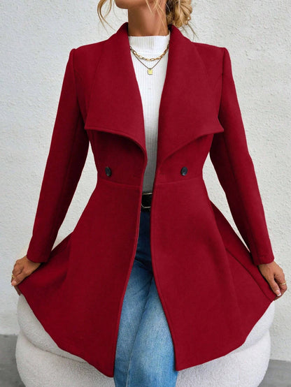 Mia Muse Women's Red Winter Coat – Long Sleeve Lapel Button-Up Work Outerwear for New Year & Valentine's Day Gift