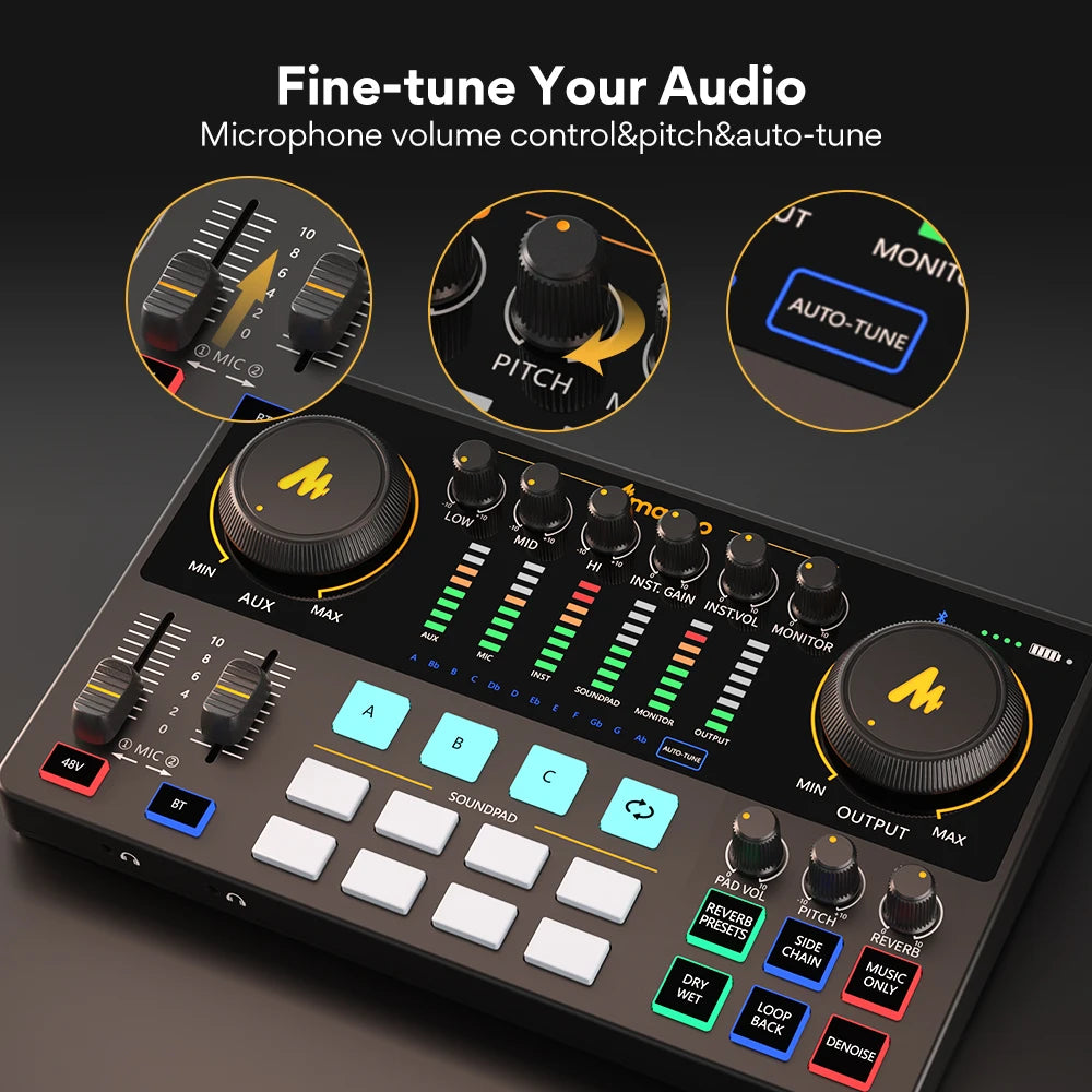 Maono AME2 Portable Audio Interface Sound Card – All-in-One DJ Mixer for Podcast Recording, Live Streaming, YouTube & Guitar PC