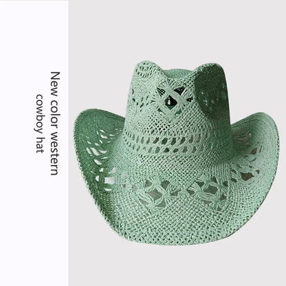 Melesh Western Women's Mint Green Cowboy Hat – Straw, Wide Brim, Plasticity Strong for Sunshine & Beach Wear
