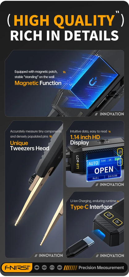 FNIRSI LCR-ST1 Mini Smart Tweezer – LCR, ESR, Resistance & Capacitance Tester for SMD Components