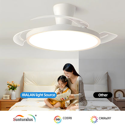 Modern Invisible Ceiling Fan with LED Light - DC Motor, Large Air Volume & Remote Control for Bedroom and Dining Room