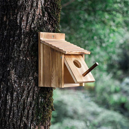 Wooden Bird House Nest Box - Warm Sheltered Garden Shelter with Viewing Window for Small Birds, Patio & Outdoor Decor