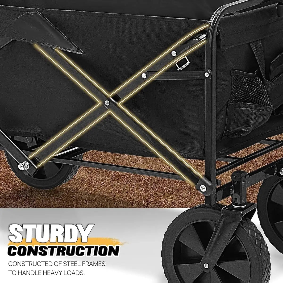 PowerHaul 550LB Folding Wagon — 5.3 cu ft Heavy-Duty Collapsible Utility Cart with All-Terrain Wheels (Black)