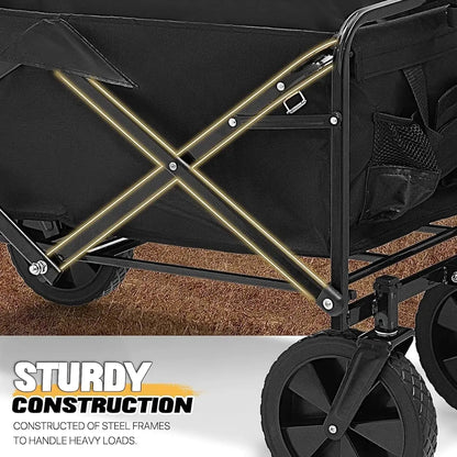 PowerHaul 550LB Folding Wagon — 5.3 cu ft Heavy-Duty Collapsible Utility Cart with All-Terrain Wheels (Black)