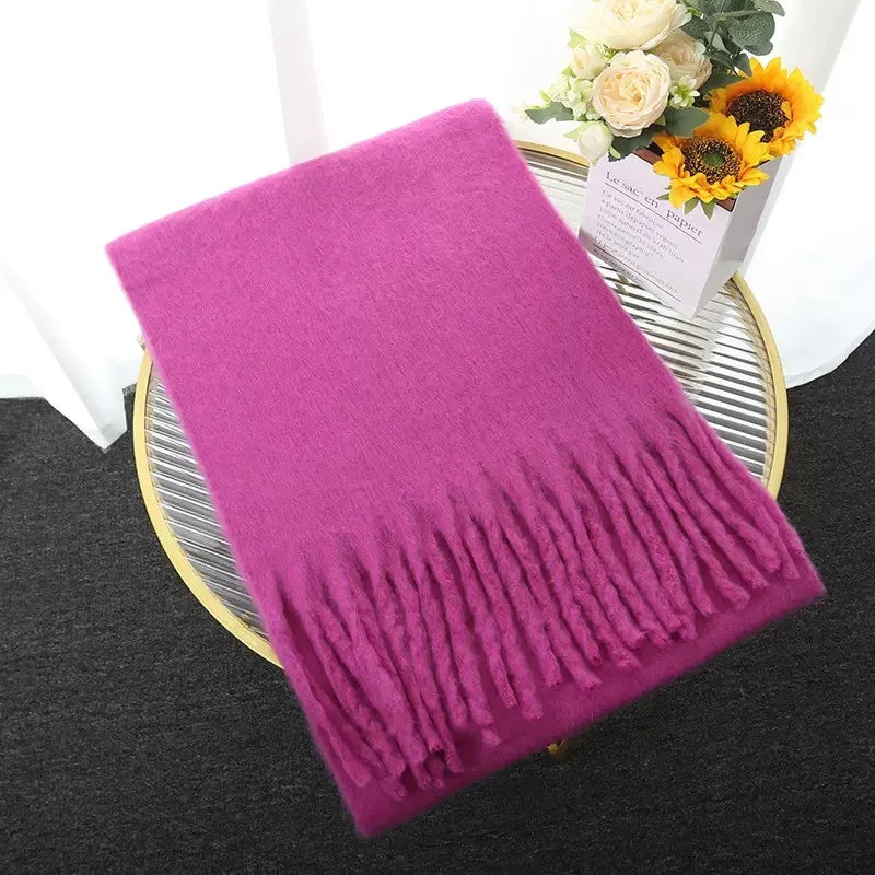 Luxury Cashmere Scarf for Women - Thickened Warm Shawl with Classic Tassels, Soft Solid Color Wrap for Autumn and Winter