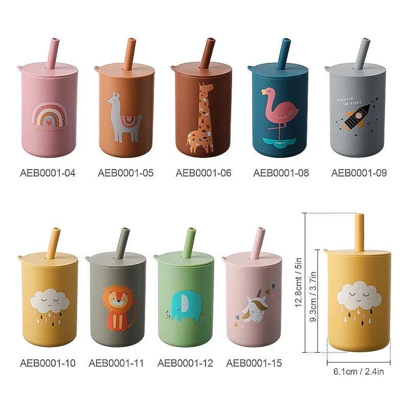 TYRY.HU Baby Feeding Straw Cup: Cartoon Learning Food Grade Silicone Toddler Water Bottle - BPA-Free Tableware