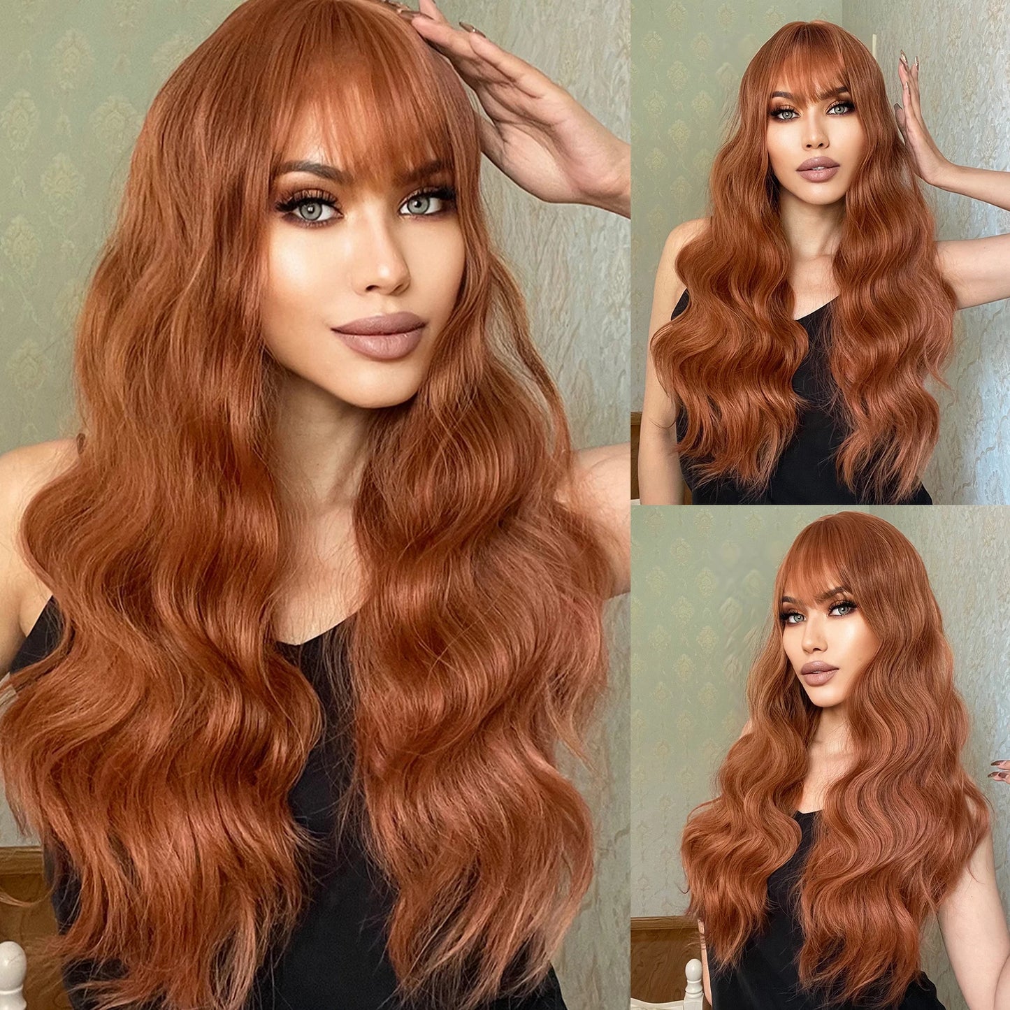 ESIN Long Synthetic Ombre Wig for Women — Elegant Red-Brown Layered Hair with Dark Roots, Heat-Resistant for Daily, Party & Cosplay