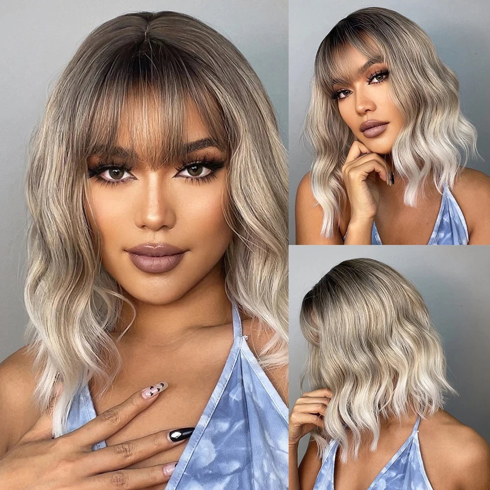CharmSource Pink BOBO Short Synthetic Wig for Women — Natural Wave, High-Density, Heat-Resistant Hair for Daily & Party