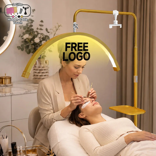 Hidden Cable Half Moon Beauty Lamp - Professional Lash Extension Floor Light with Custom Logo for Salon Makeup & Eyelash Artists