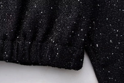 Nlzgmsj Women’s Shiny Sequin Jacket – Y2K Gold Stand Collar Short Coat, Autumn Winter High Streetwear