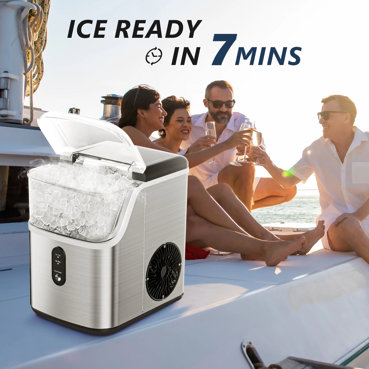 SIMZLIFE Nugget Ice Maker Countertop – 34lbs/Day Portable Ice Machine with Basket, Scoop & Self-Cleaning, Silver