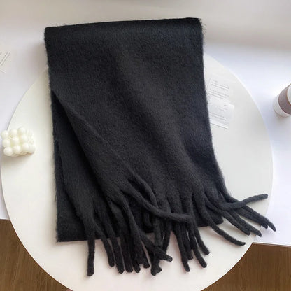Luxury Cashmere Scarf for Women - Thickened Warm Shawl with Classic Tassels, Soft Solid Color Wrap for Autumn and Winter