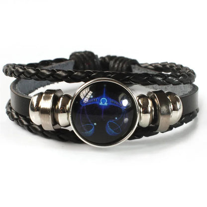 12 Zodiac Signs Constellation Charm Bracelet - Luminous Multilayer Weave Leather Bangle for Men & Women, Birthday Gift