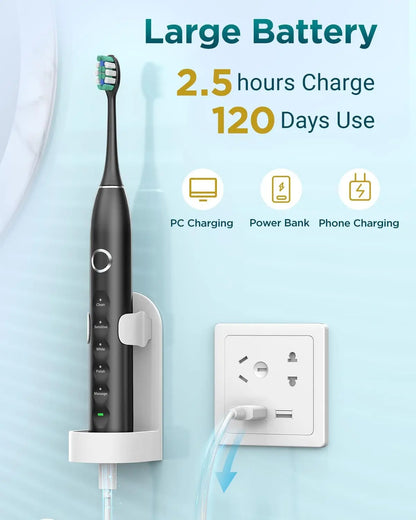 Rtauys S5 Upgraded Sonic Electric Toothbrush – Rechargeable Toothbrush for Adults & Kids 12+, 8 Brush Heads, IPX7 Waterproof Travel Case