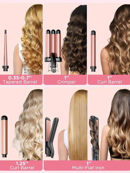 BESTOPE PRO 5-in-1 Curling Wand Set with Hair Straightener, Hair Crimper & 3 Ceramic Curling Irons