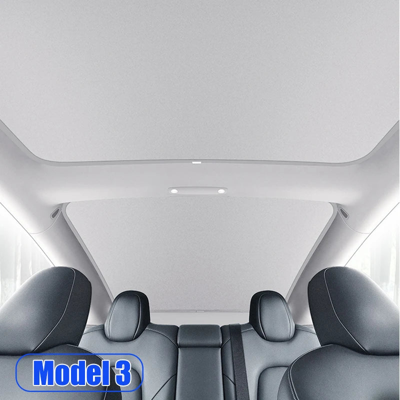 2PCS Car Roof Sunshade Set for Tesla Model 3/Y (Highland & Juniper) – Front & Rear Glass Roof Skylight Ice Cloth Buckle Sun Protection Covers