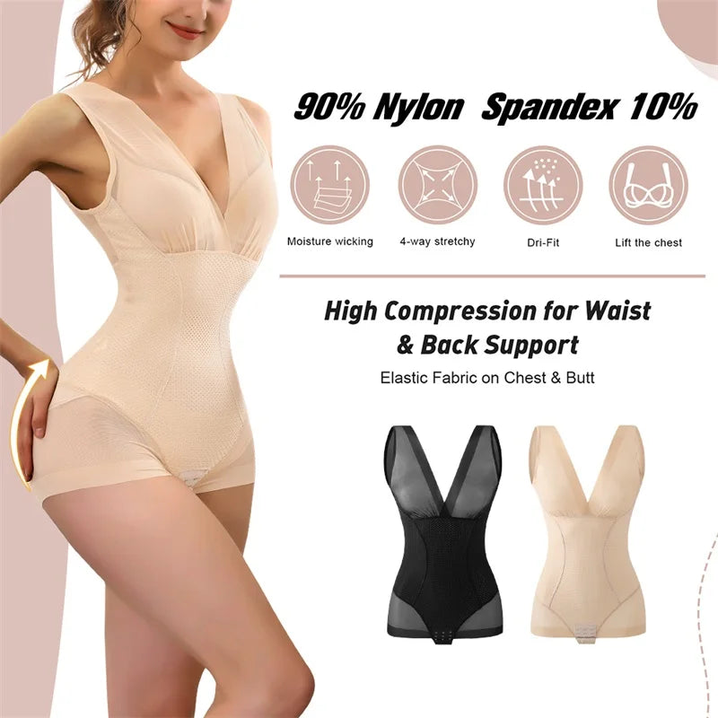 Flarixa Sexy Mesh Shapewear: Women's Bodysuit with Push-Up Bra - Waist Trainer Tummy Tuck BodyShaper, Transparent Lingerie