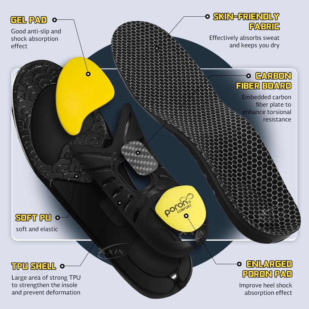 Carbon Fiber Heel Support Insoles - Poron Arch Support Shock Absorbing Pain Relief Shoe Inserts