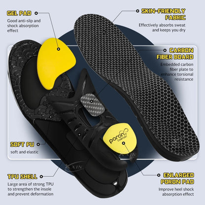 Carbon Fiber Heel Support Insoles - Poron Arch Support Shock Absorbing Pain Relief Shoe Inserts