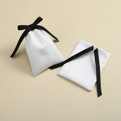 10pcs White Flannel Velvet Drawstring Gift Bags – Jewelry Pouches for Wedding, Travel, DIY Bracelets & Ring Packaging