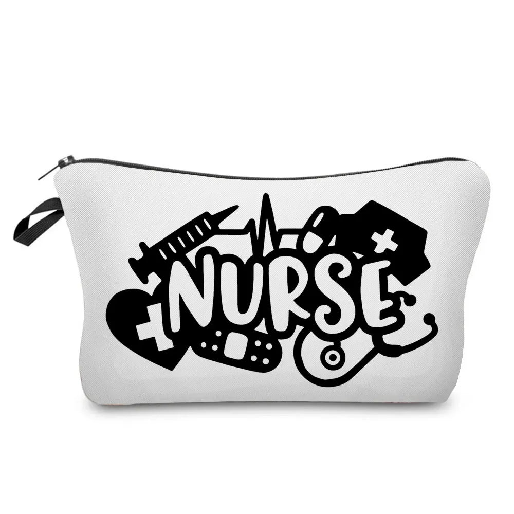 Organizer Toiletry Kit - Cartoon Letter Print Cosmetic Bag for Nurses, Doctors, Travel Makeup Bag, Women's Pencil Case Gift