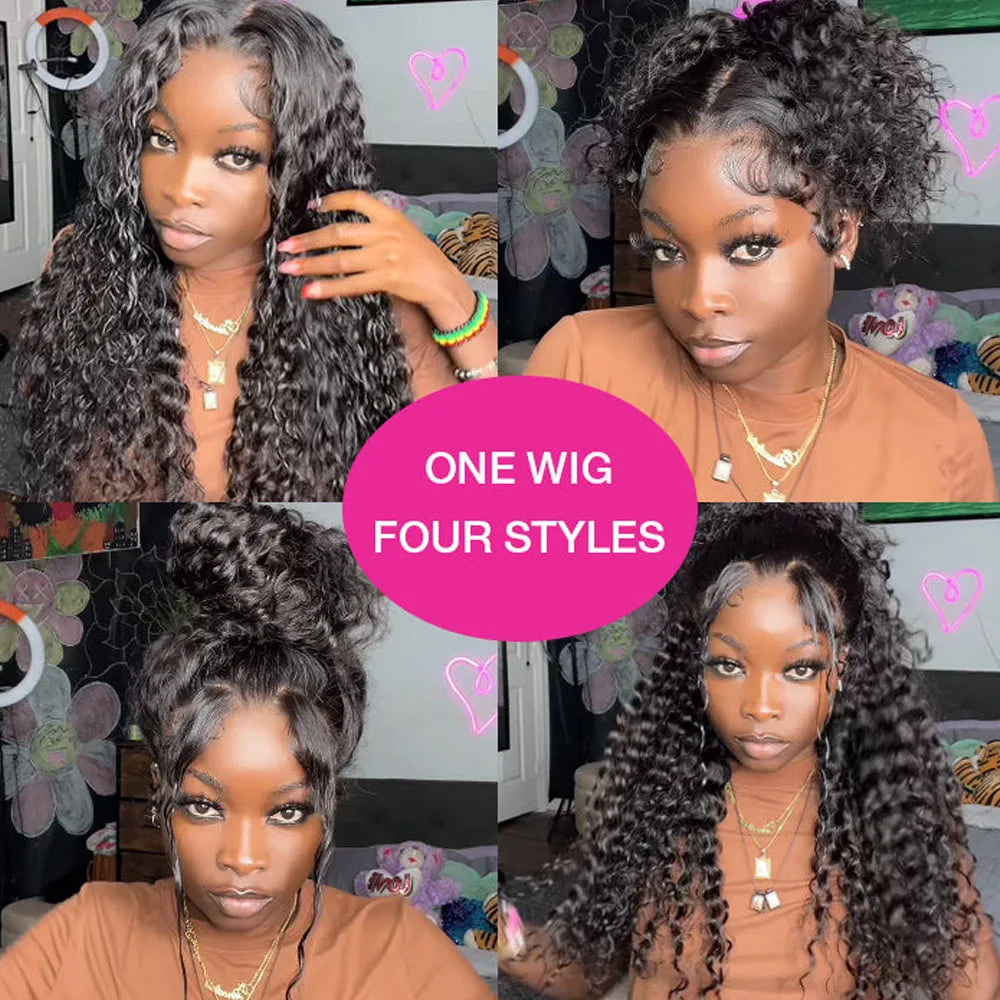 250 Density Deep Curly Wave 360 HD Lace Front Human Hair Wig – Water Wave 13x6 Lace Frontal Glueless Wig, 100% Human Hair