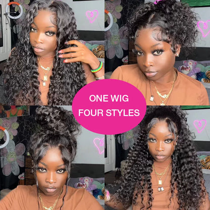 250 Density Deep Curly Wave 360 HD Lace Front Human Hair Wig – Water Wave 13x6 Lace Frontal Glueless Wig, 100% Human Hair