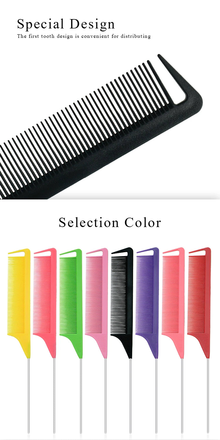 Pro Pointed Tail Comb – Anti-Static Hair Styling Brush, Steel Needle Pin Rat Tail Comb for Salon & Barber Accessories