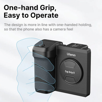 Ulanzi CapGrip II Handheld Smartphone Selfie Booster - Hand Grip with Bluetooth Remote Control Shutter for iPhone and Android Phones