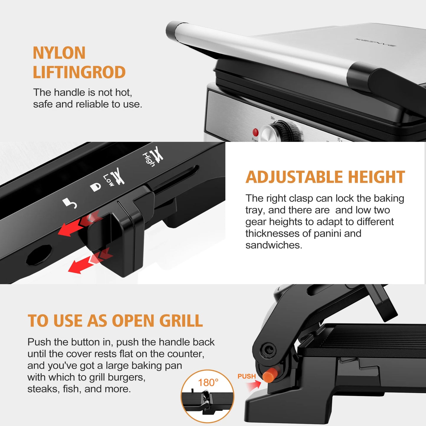 1600W Electric Panini Press Sandwich Maker — Indoor Grill with Non-Stick Plates, Adjustable Temperature & Timer
