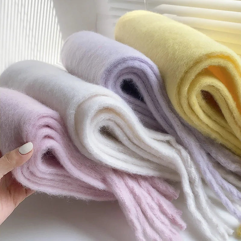 Luxury Cashmere Women's Scarf: Bright Solid Colors Winter Shawl with Tassel - Fashionable Wrap & Bandana Pashmina